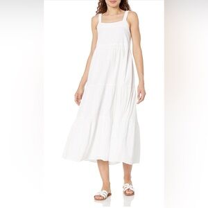 The Drop Elegant White Tiered Eyelet Lace Maxi Dress with Adjustable Straps